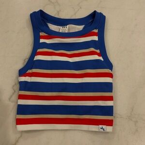 JoyLab Women's padded ribbed seamless tank top blue red tan and white stripes XS